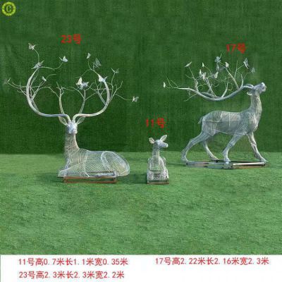 不锈钢镂空鹿雕塑 景观鹿雕塑
